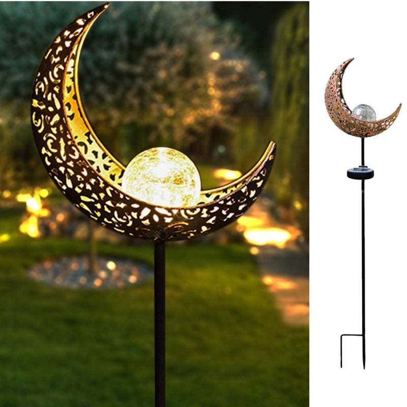 HDNICEZM Solar Garden Light Outdoor Decorative, Moon Decor Crackle Glass Globe Garden Stake Metal Lightsï¼ŒWaterproof Warm White LED for Pathway, Lawn, Patio, Yard Ornaments for Outside - Image 1